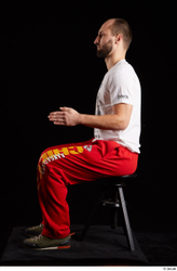 Whole Body Man White Shoes Shirt Slim Sitting Panties Bearded Studio photo references